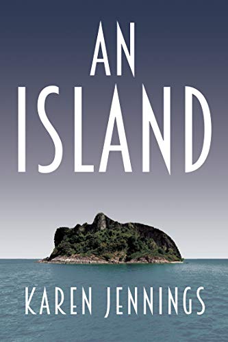 Cover of an An Island shows the sea with an island in the shape of an upturned face towards a slate-grey-blue sky. 